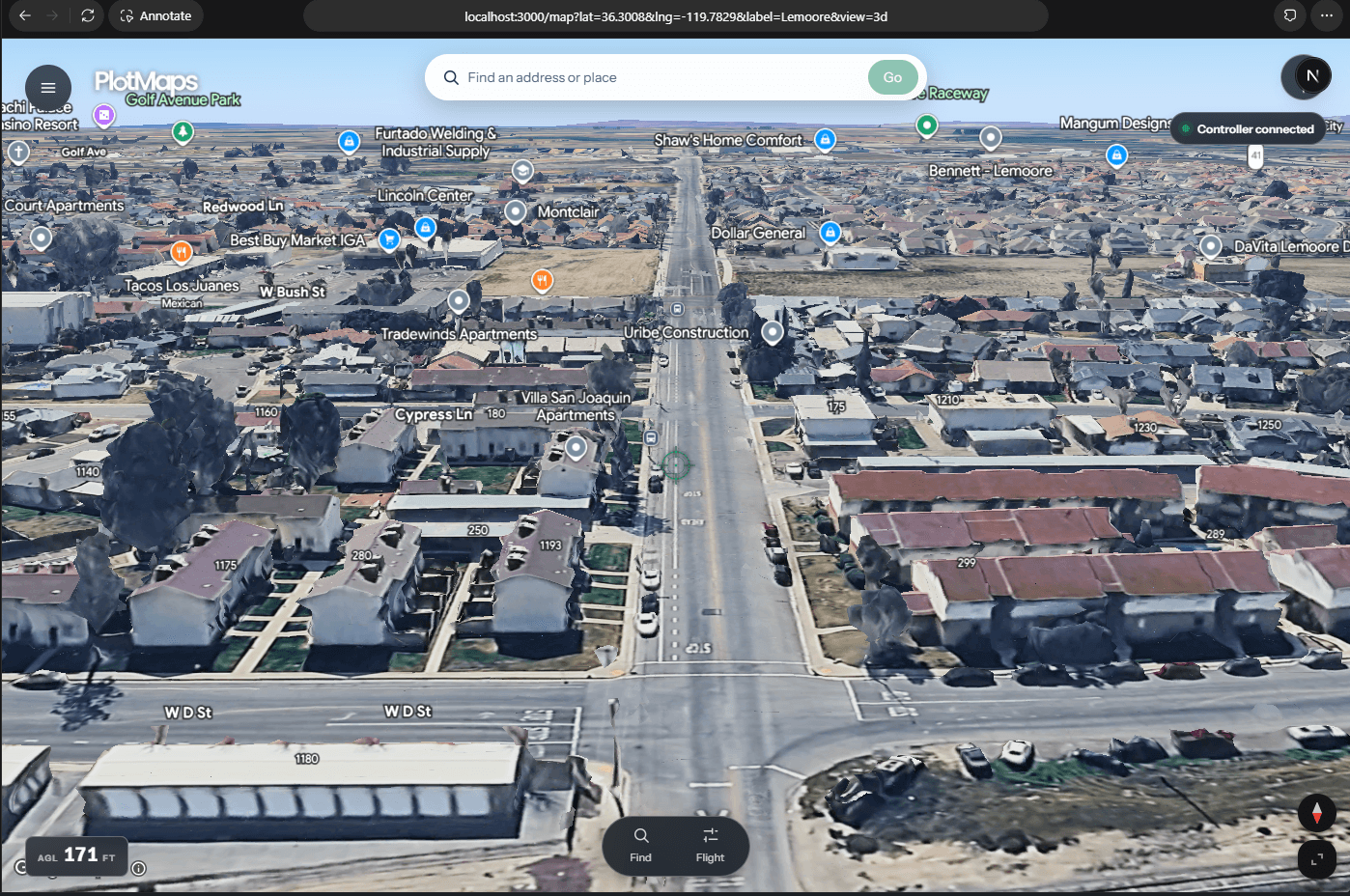 PlotMaps flight view over a neighborhood